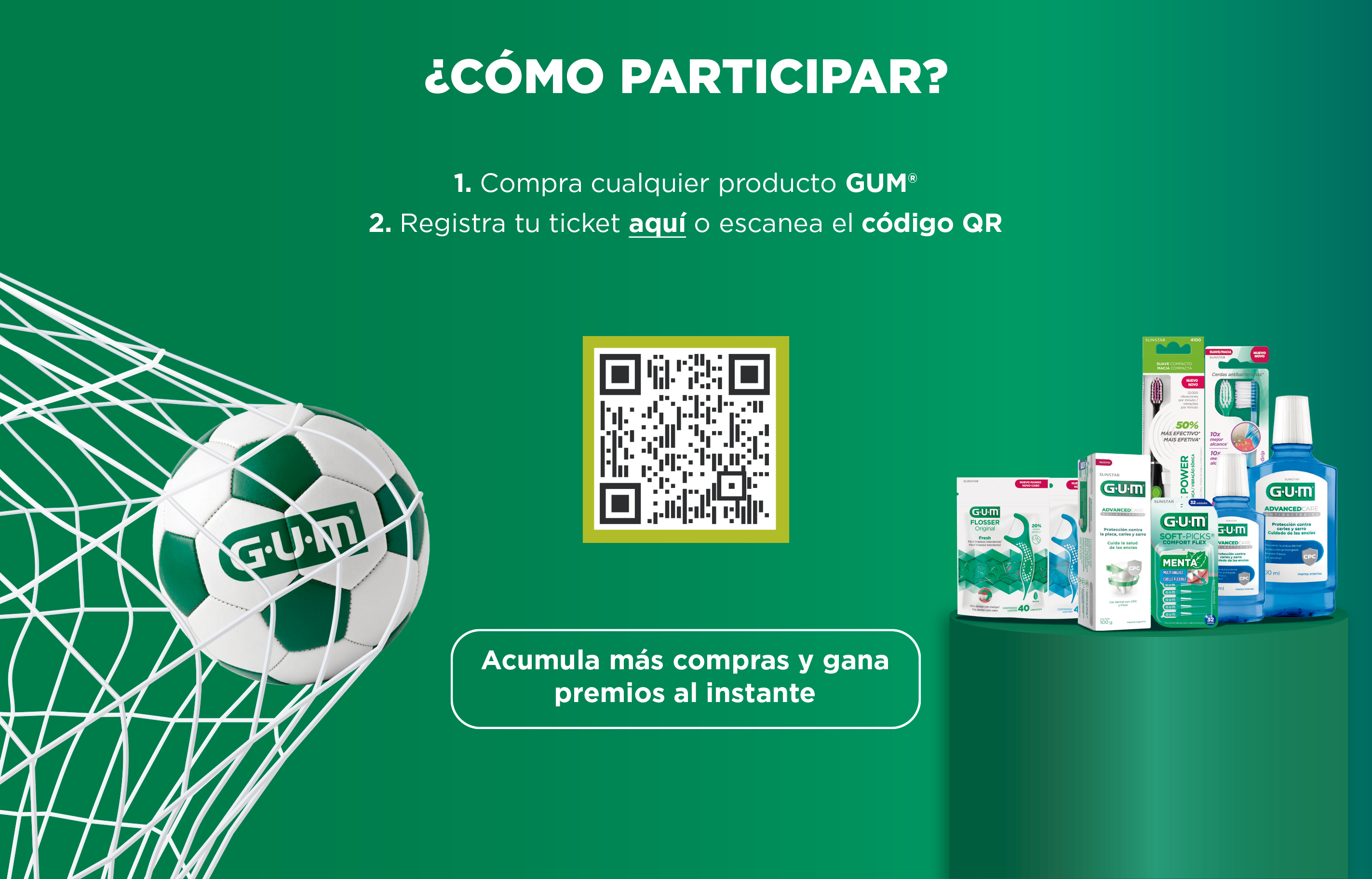 ¿Cómo participar? Compra cualquier producto GUM y registra tu ticket o escanea el código QR.
